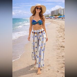 🌺RARE🌺 Anthropologie NWT  Ollari Pom Pom Wide-Leg Pants Size S.